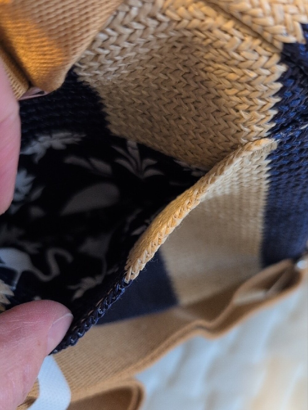 VERA BRADLEY Mini Straw Backpack Navy Blue Floral Embroidered Stripe - Picture 14 of 14